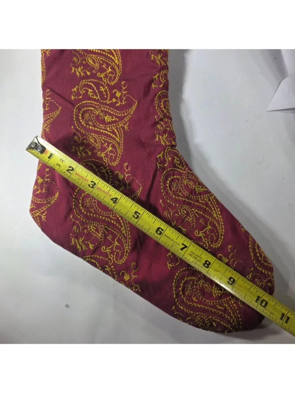 Set Of 4 stockings red Gold  embroidered Christmas Velvet Cuffs Paisley Design